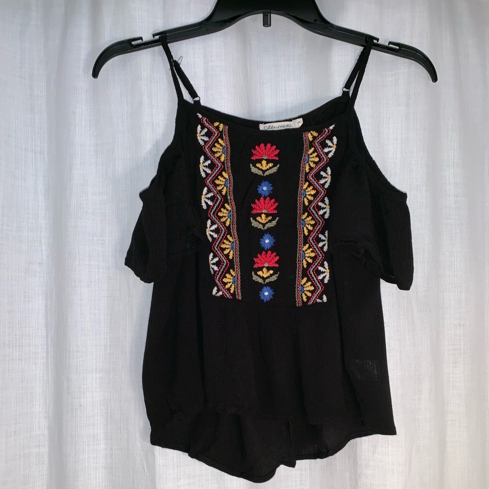 Cold Shoulder Top with Flower Embroidery